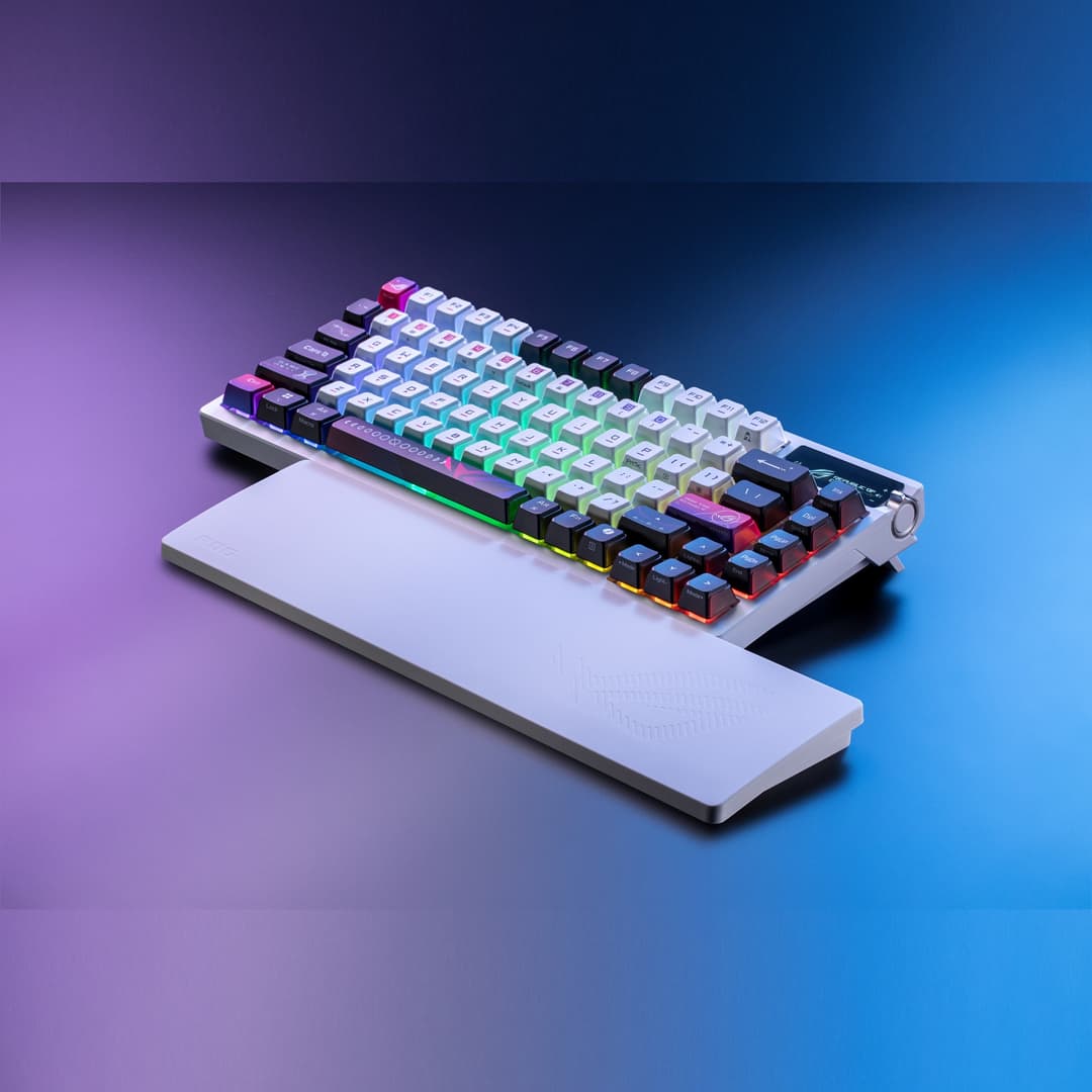 ASUS ROG Azoth X 75% Form Factor OLED RGB Wireless Gaming Keyboard - ROG NX Snow V2 Mechanical Switches, Tri-Mode (Bluetooth / 2.4GHz / USB-C) - White - Image 2