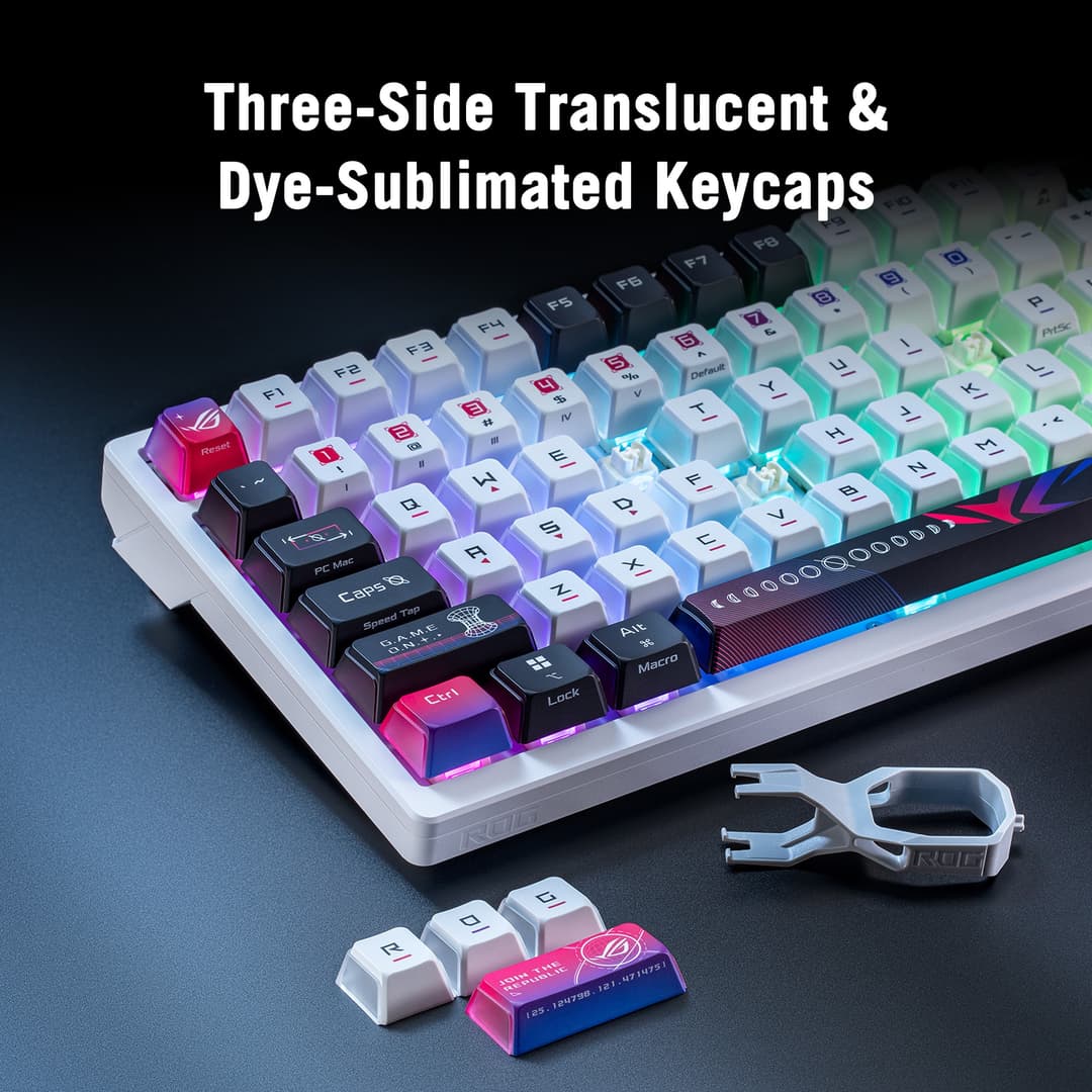 ASUS ROG Azoth X 75% Form Factor OLED RGB Wireless Gaming Keyboard - ROG NX Snow V2 Mechanical Switches, Tri-Mode (Bluetooth / 2.4GHz / USB-C) - White - Image 3