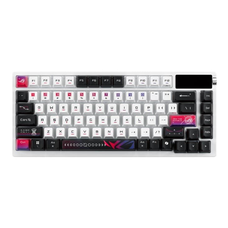 ASUS ROG Azoth X 75% Form Factor OLED RGB Wireless Gaming Keyboard - ROG NX Snow V2 Mechanical Switches, Tri-Mode (Bluetooth / 2.4GHz / USB-C) - White - Image 8