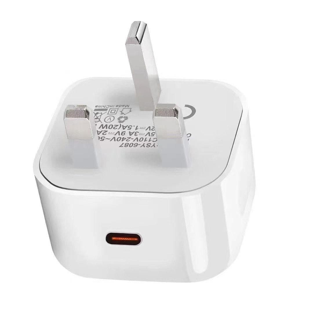 eSTUFF Home Charger 20W USB-C PD, UK 3-Pin Plug - White
