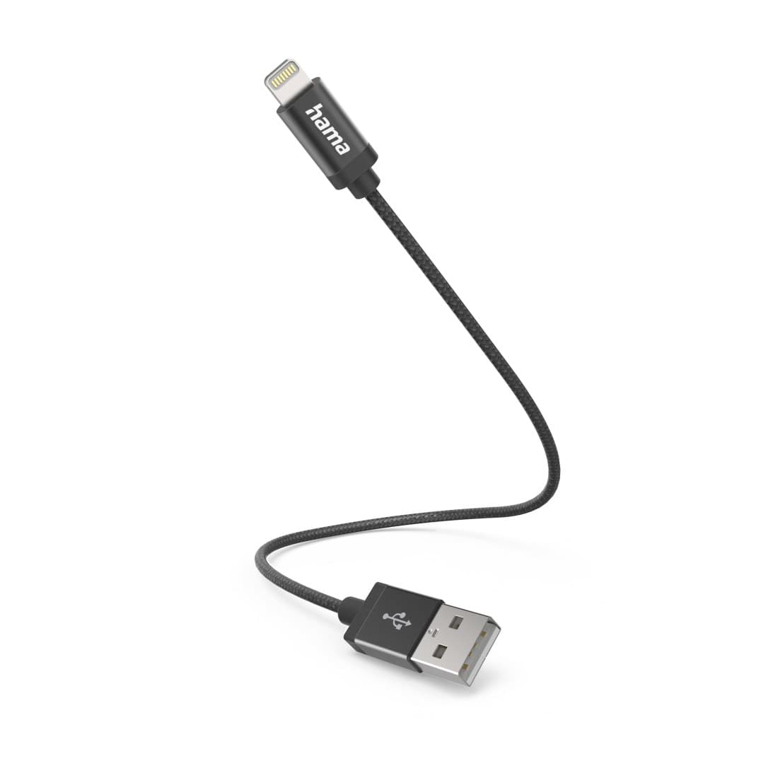 Hama USB-A to Lightning Charging Cable, Nylon, 0.2 m, Black