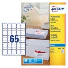 Avery J8651-100 QuickDRY Inkjet Mini Address Labels 38.1 x 21.2mm White 100 Sheets - 65 Labels per Sheet (6500 Labels) - Image 1