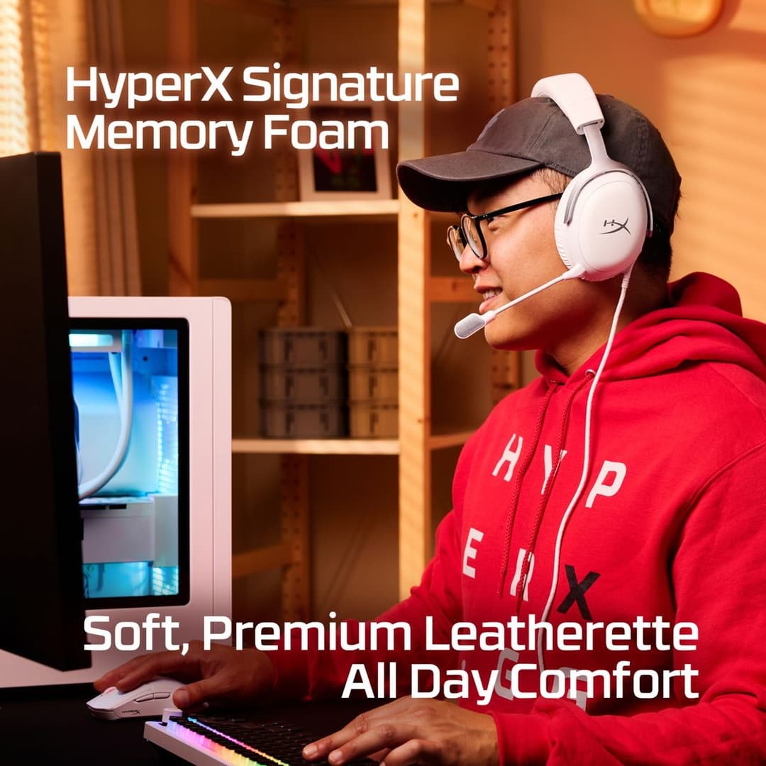 HyperX Cloud III Wired Gaming Headset, 3.5mm / USB-C / USB-A - White - Image 2