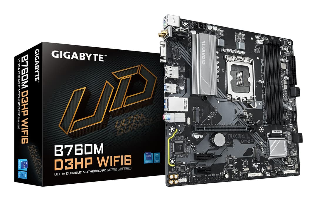 GIGABYTE B760M D3HP WIFI6 Micro-ATX Motherboard - Intel LGA 1700, Supports Intel Core 14th Gen CPUs, 4+1+1 Phases Digital VRM, up to 5600MHz DDR5, 2xPCIe 4.0 M.2, Wi-Fi 6, GbE LAN, USB 3.2 Gen1 - Image 1