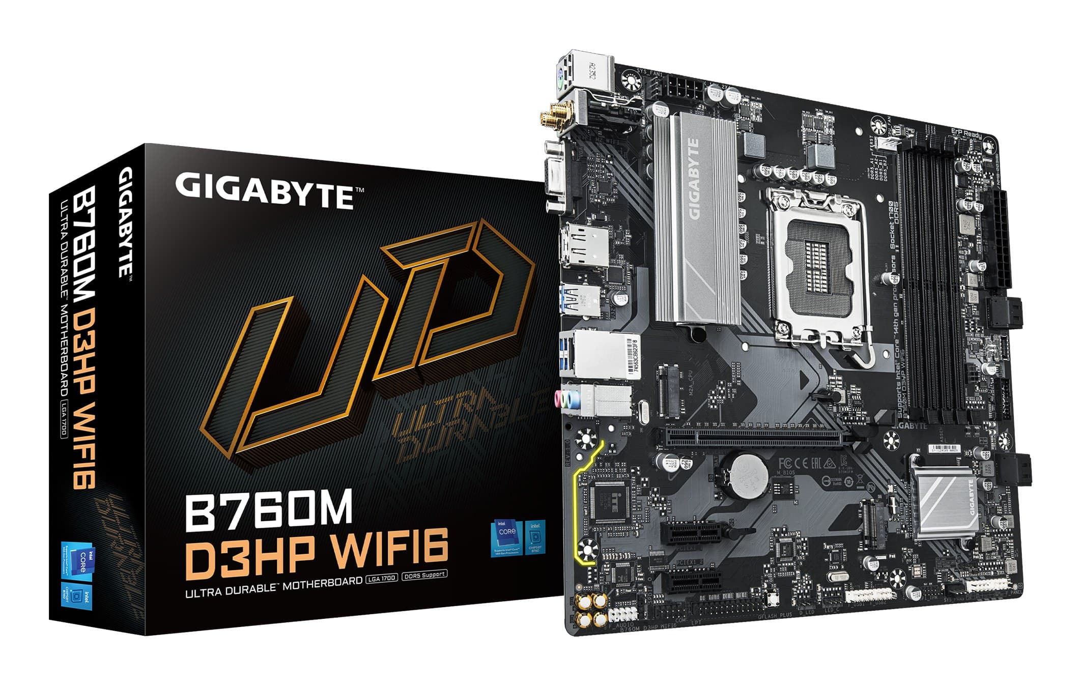GIGABYTE B760M D3HP WIFI6 Micro-ATX Motherboard - Intel LGA 1700, Supports Intel Core 14th Gen CPUs, 4+1+1 Phases Digital VRM, up to 5600MHz DDR5, 2xPCIe 4.0 M.2, Wi-Fi 6, GbE LAN, USB 3.2 Gen1