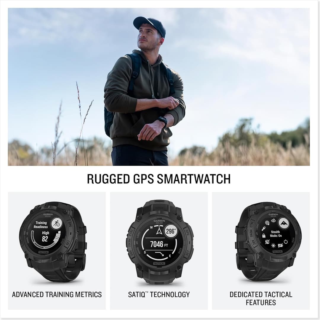Garmin Instinct 3 Tactical Edition Solar Smartwatch 45mm Black - Image 2