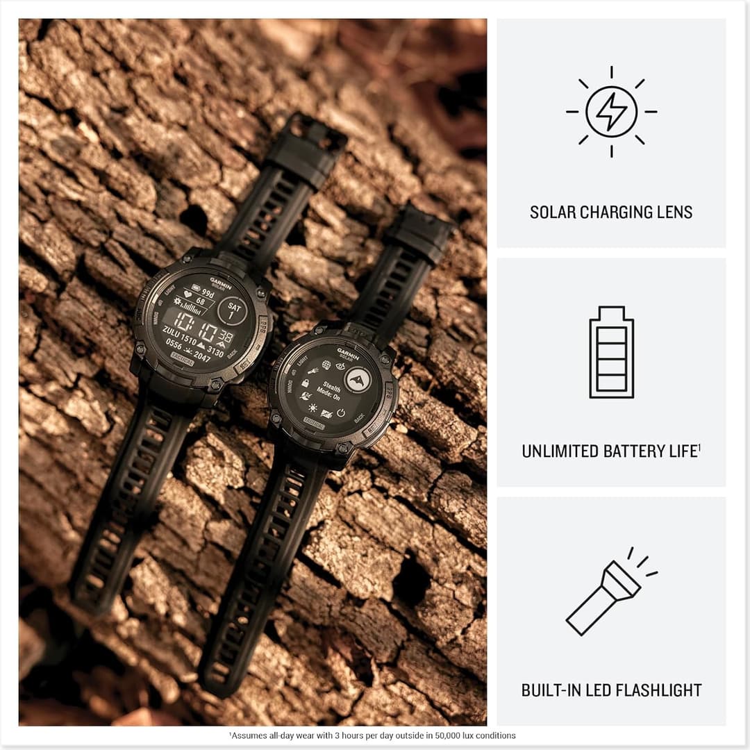 Garmin Instinct 3 Tactical Edition Solar Smartwatch 45mm Black - Image 3