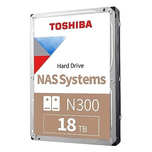Toshiba N300 18TB Internal NAS Hard Drive, 3.5'' SATA HDD, 7200 RPM, 24/7 Operation, Supports 1-8 Bay Systems, 128MB Cache, 180TB/Year workload, 3yr Warranty (HDEXZ10ZNA51F).