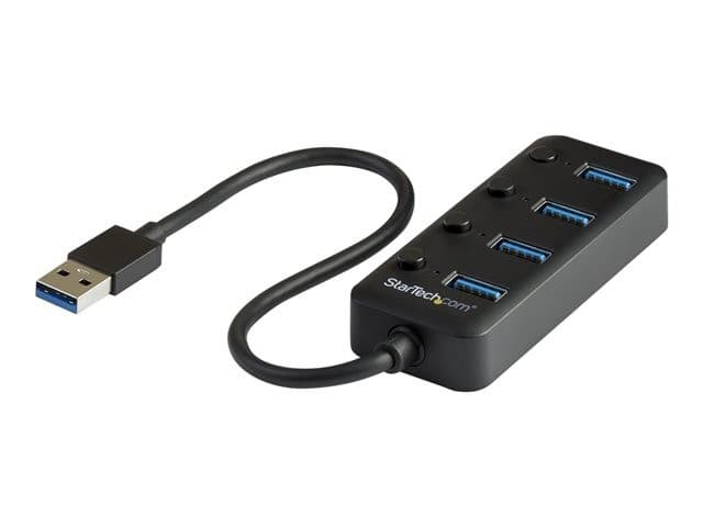 StarTech HB30A4AIB 4-Port USB 3.0 Hub USB-A 5Gbps Bus-Powered with Individual On/Off Switches 25cm Attached Cable Black - Image 1