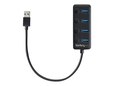 StarTech HB30A4AIB 4-Port USB 3.0 Hub USB-A 5Gbps Bus-Powered with Individual On/Off Switches 25cm Attached Cable Black - Image 2