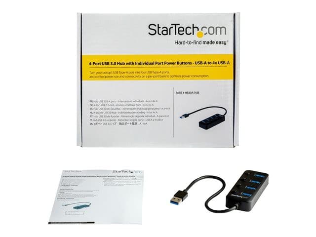 StarTech HB30A4AIB 4-Port USB 3.0 Hub USB-A 5Gbps Bus-Powered with Individual On/Off Switches 25cm Attached Cable Black - Image 4