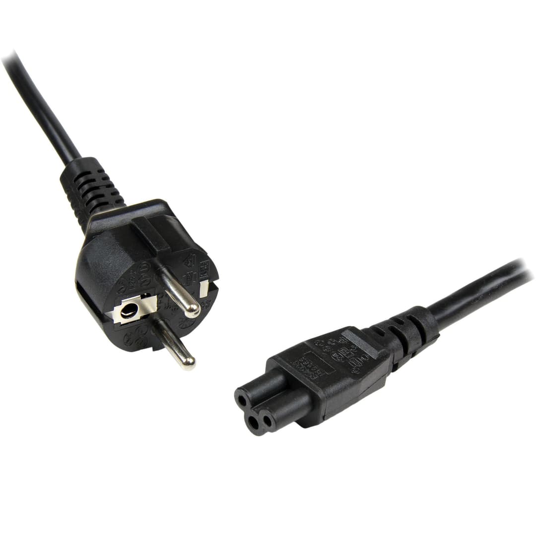 StarTech.com 1m (3ft) Laptop Power Cord, EU Schuko to C5, 2.5A 250V, 18AWG, Notebook / Laptop Replacement AC Cord, Power Brick Cord, Laptop Charger Cable, Clover Leaf/Mickey Mouse Power Cord - Image 1