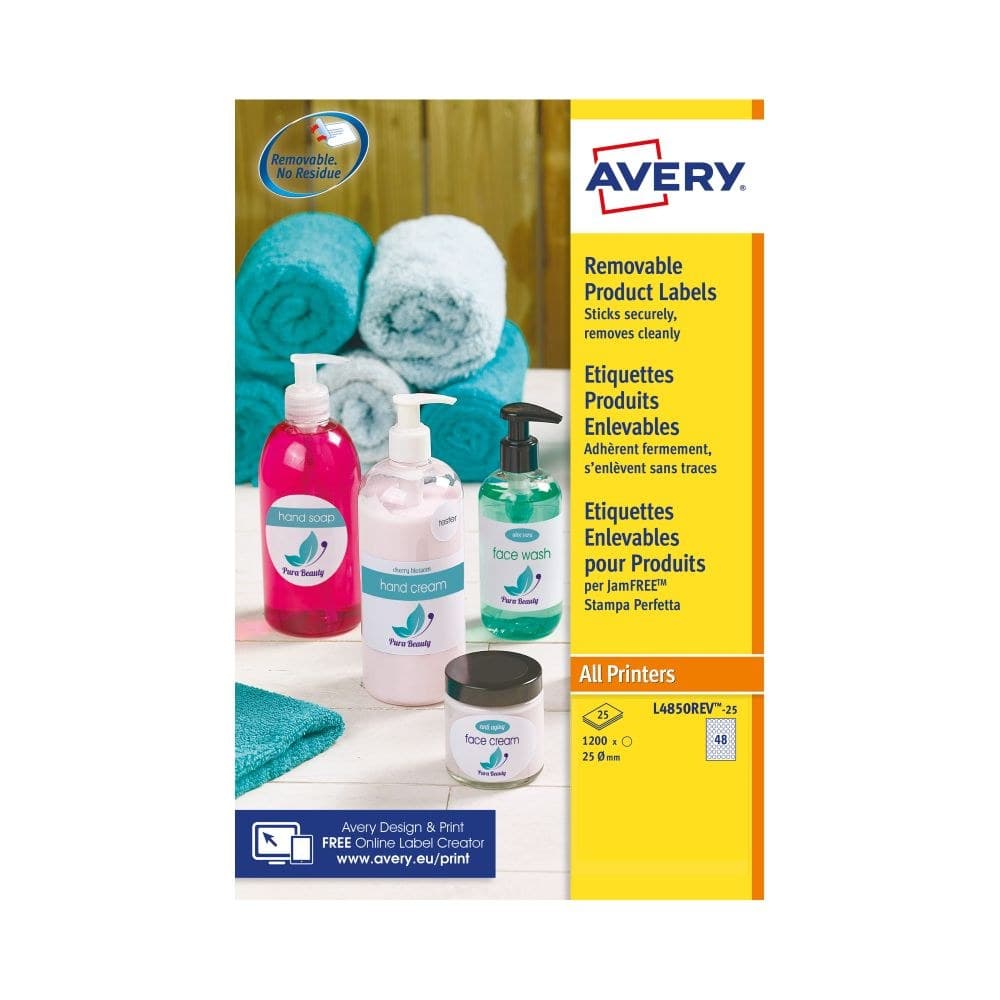 Avery L4850REV-25 25mm White Removable Round Labels 25 Sheets - 48 Labels per Sheet - 1200 Labels - Image 1