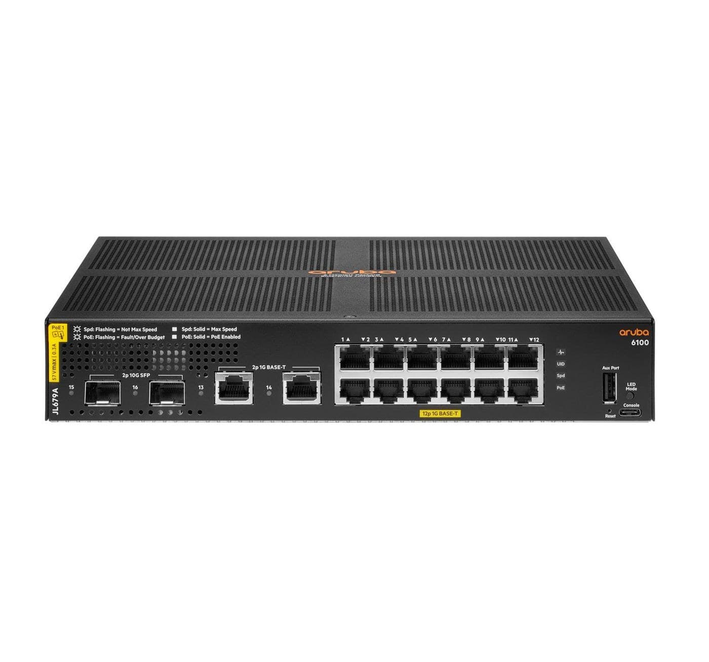 HPE Aruba 6100 12G Class4 PoE 2G/2SFP+ 139W Managed Switch (JL679A)