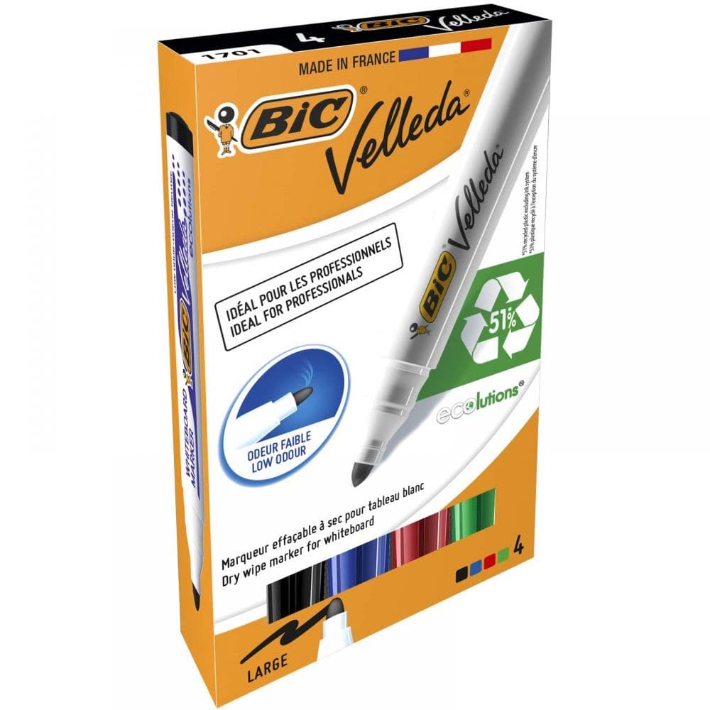 BIC Velleda 1701 ECOlutions Whiteboard Marker Bullet Tip 1.5mm Line Assorted Colours (Pack of 4)