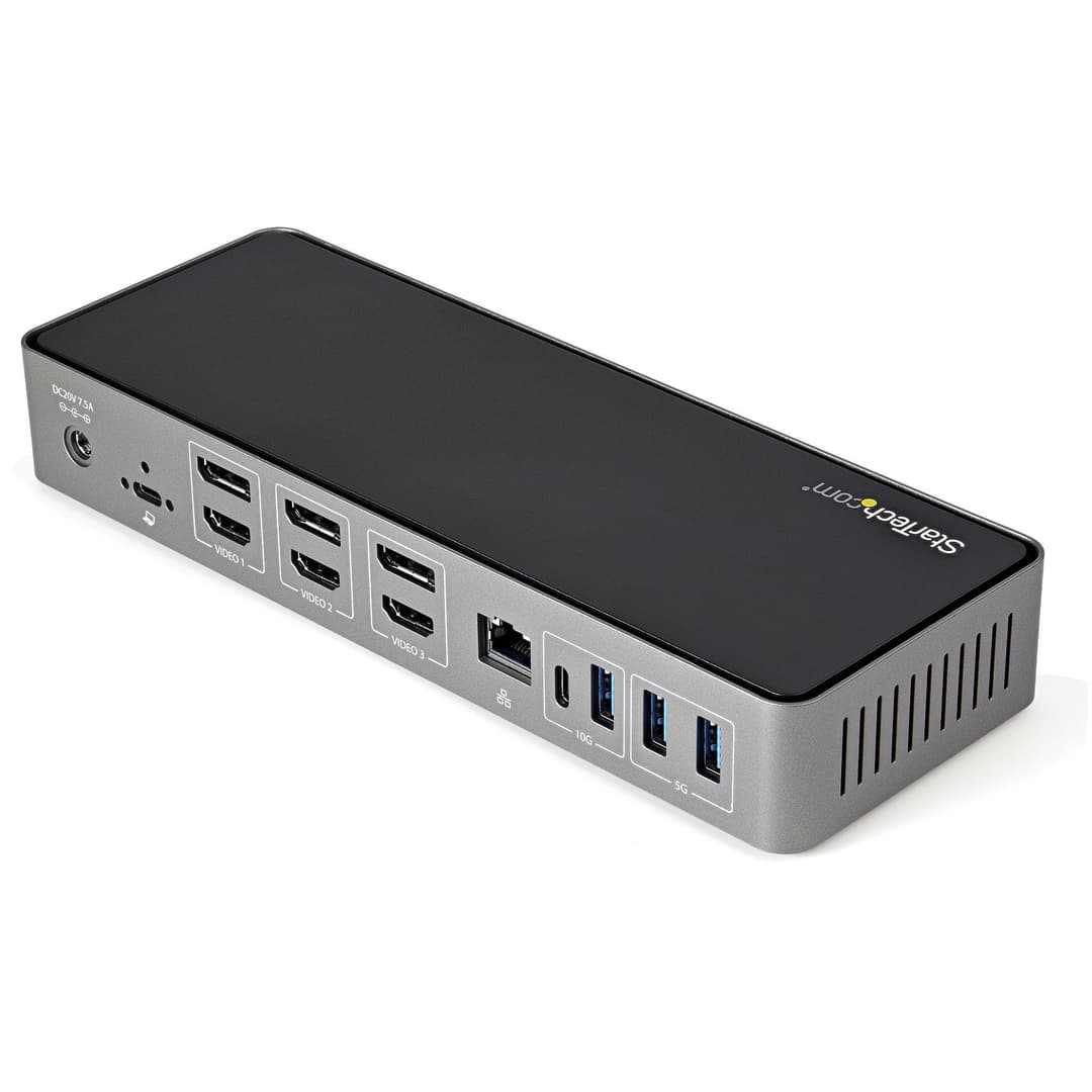 StarTech.com USB-C & USB-A Dock - Hybrid Universal Triple Monitor Laptop Docking Station DisplayPort & HDMI 4K 60Hz - 85W Power Delivery, 6x USB Hub, GbE, Audio - USB 3.1 Gen 2 10Gbps - TAA - Image 3