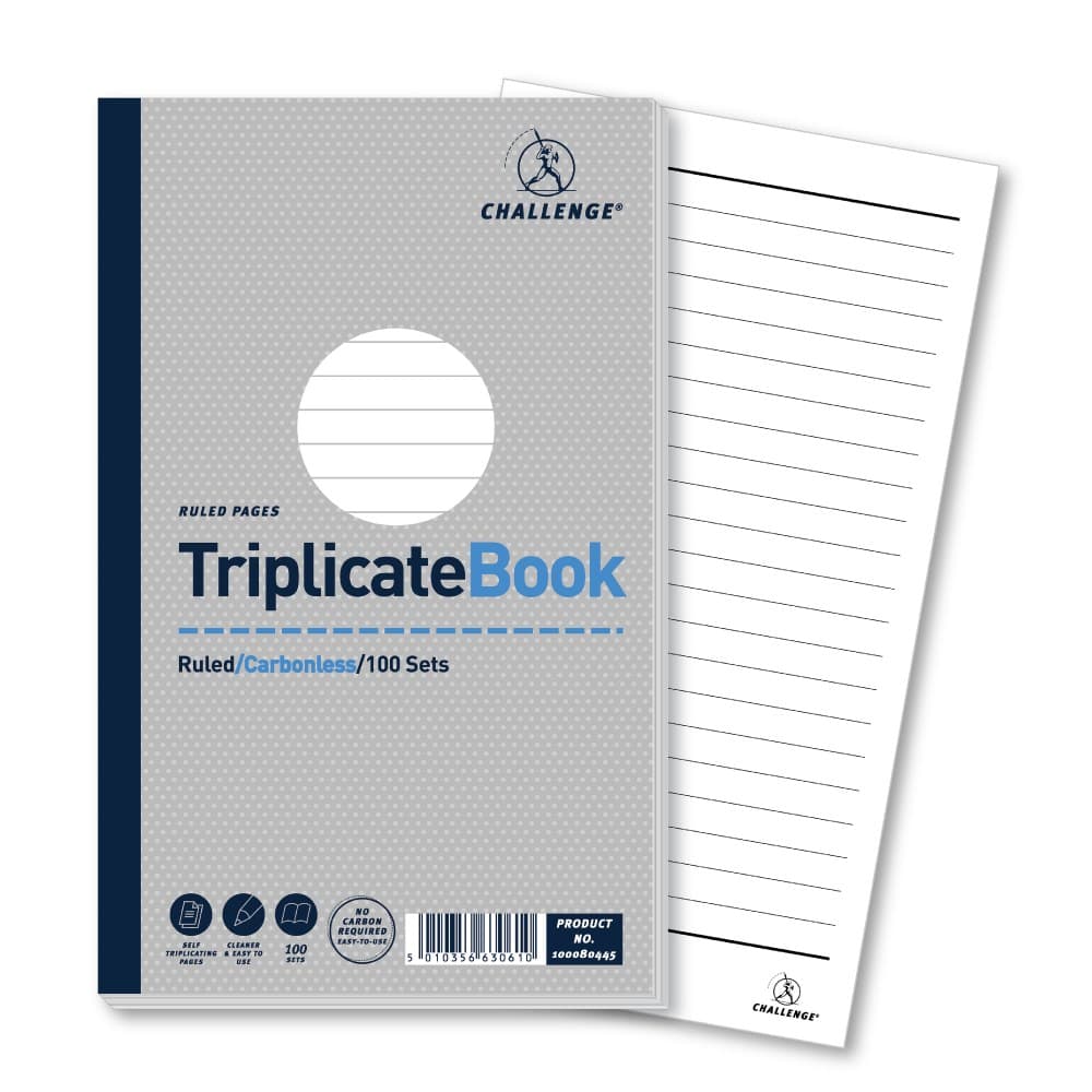 Challenge Carbonless Triplicate Book 100 Sets 210x130mm Pack of 5 - Image 1