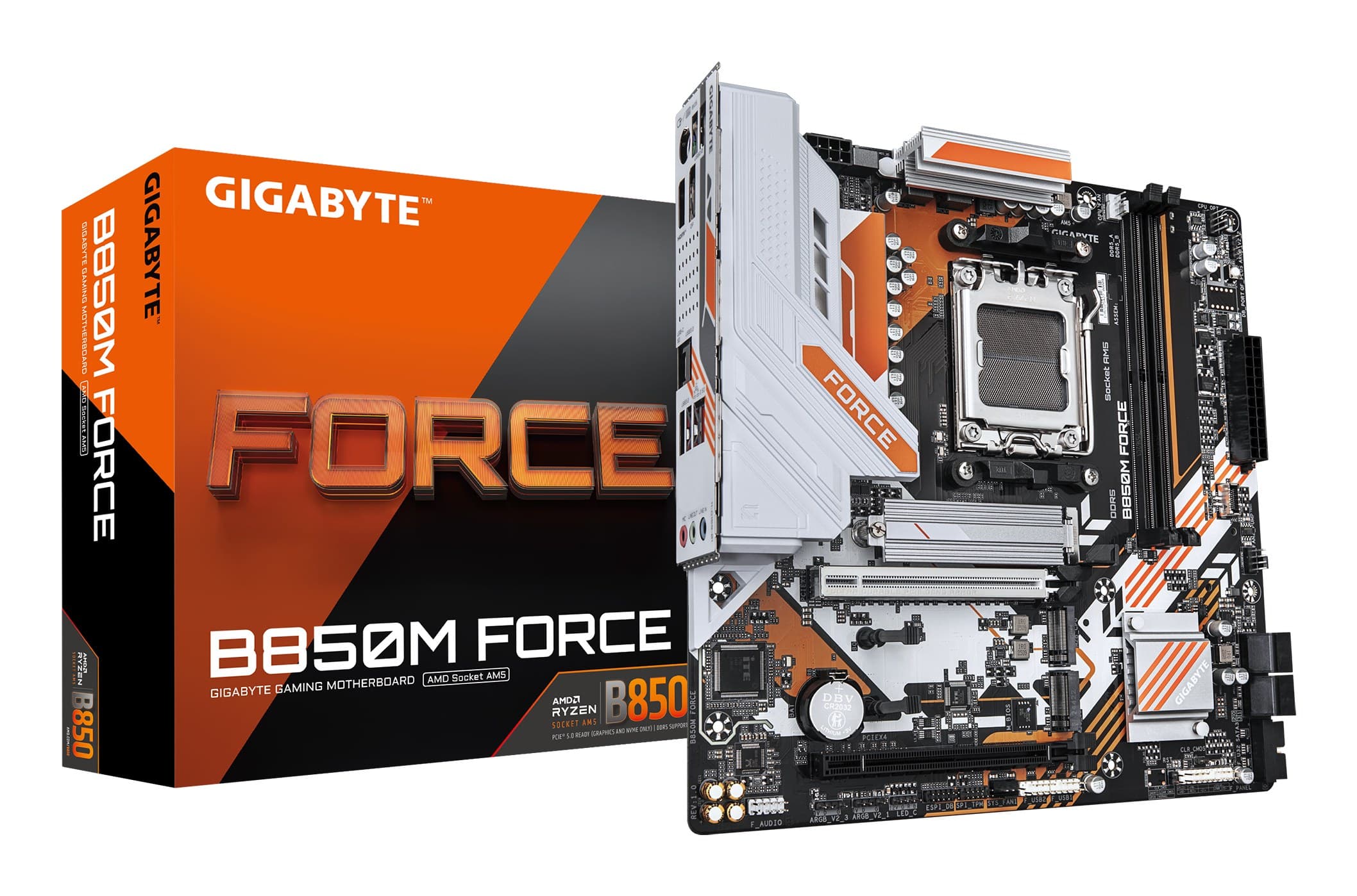GIGABYTE B850M FORCE AMD B850 Socket AM5 Micro-ATX Motherboard - AMD Ryzen 9000 Series CPUs, 8+2+2 Phases Digital VRM, 2x DDR5 up to 9600MHz (OC), 1xPCIe 5.0 + 2xPCIe 4.0 M.2, 2.5 GbE LAN, USB 3.2 Gen 2