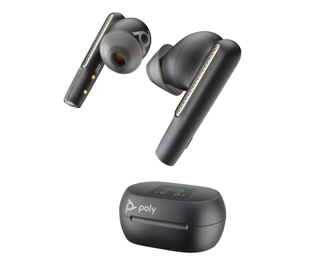 Voyager Free 60+ UC Carbon Black Earbuds + BT700 USB-C Adapter + Touchscreen Charge Case - Image 1