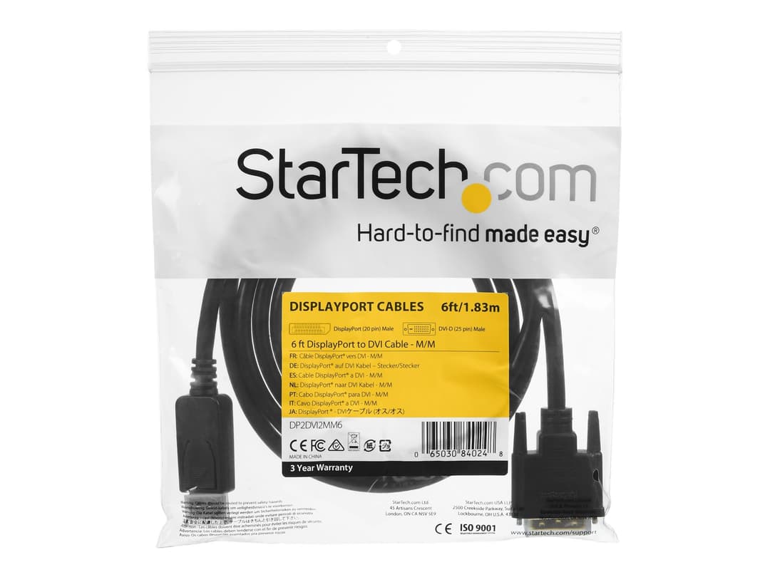 StarTech DisplayPort to DVI Converter Cable 1920x1200 1.8m - Black - Image 1