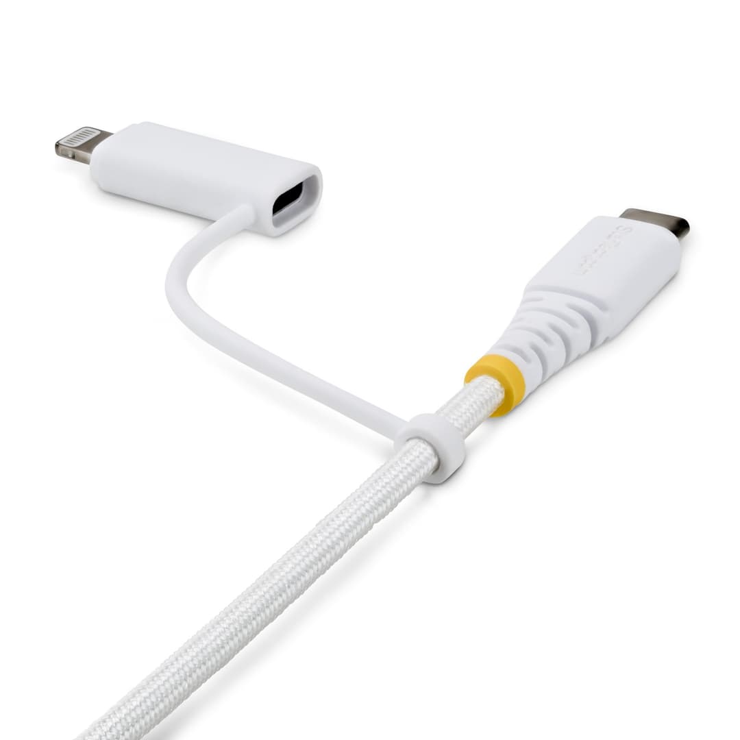 StarTech.com 1m (3ft) 2-in-1 Rugged USB-C Charging Cable with Lightning Adapter, 30W/60W (3A), Apple MFi Certified, Braided USB C Charger Cord for iPhone/iPad/Android - Image 2