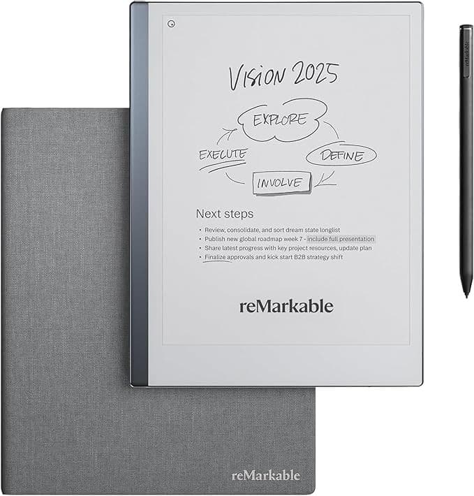 reMarkable 2 Essentials Bundle 10.3 Inch Paper Tablet with Marker Plus and Grey Book Folio - Image 1