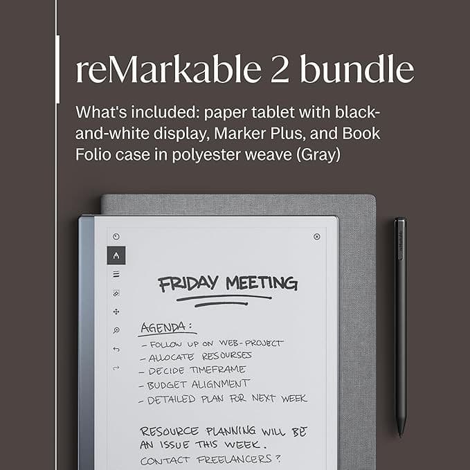 reMarkable 2 Essentials Bundle 10.3 Inch Paper Tablet with Marker Plus and Grey Book Folio - Image 2