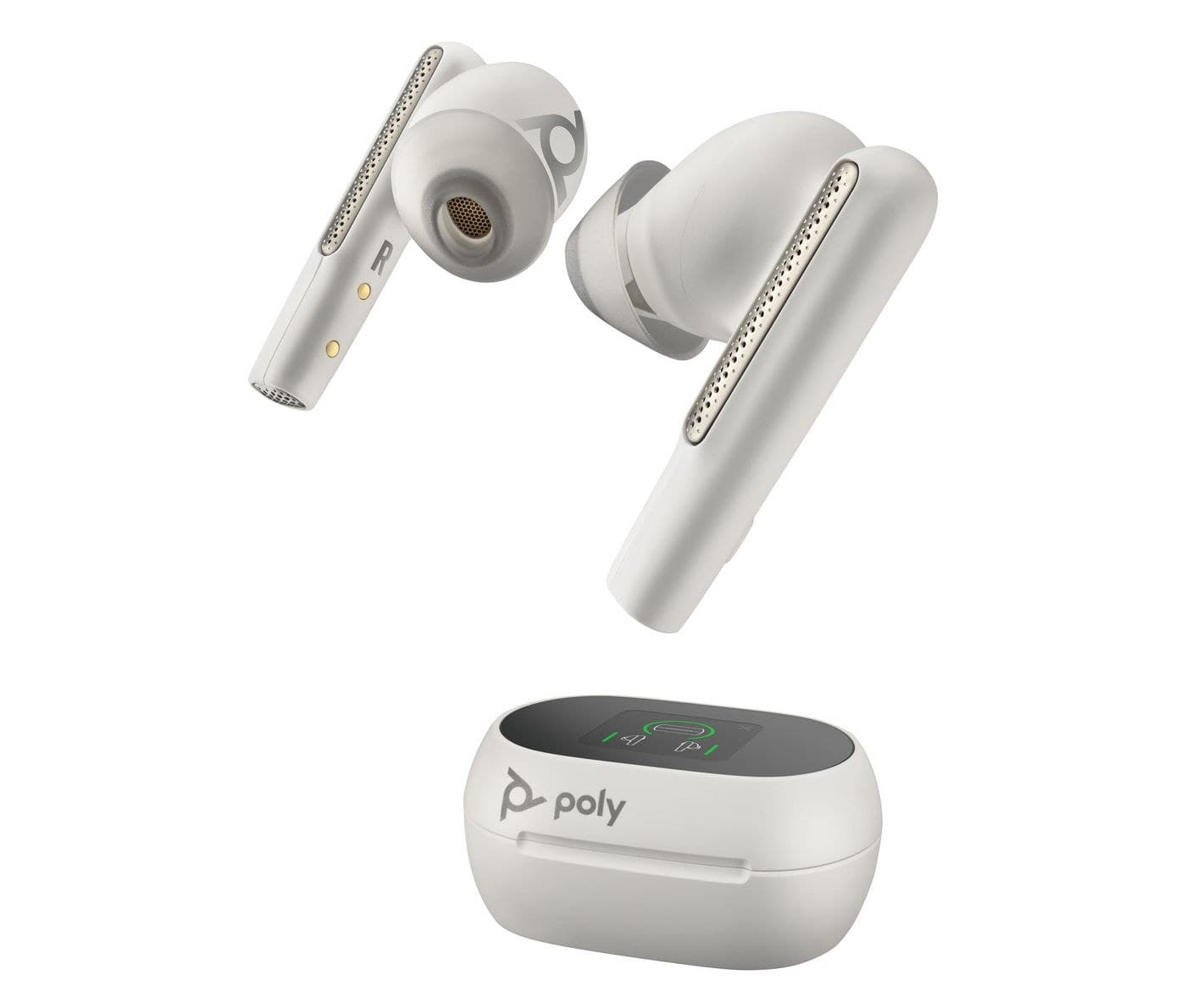 Poly Voyager Free 60+ UC True Wireless Earbuds with Touchscreen Charge Case and USB Adapter - White Sand
