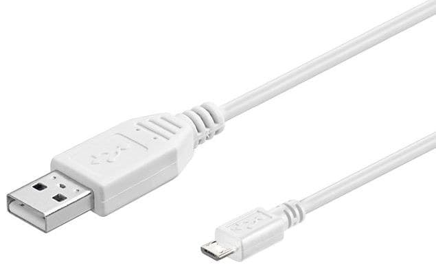 USB A to USB Micro B, Version 2.0, White, 0.3m