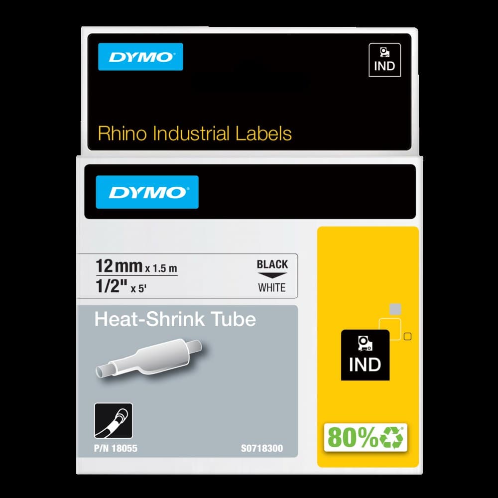 Dymo 18055 Rhino 12mm White heat Shrink Tube - S0718300 - Image 1
