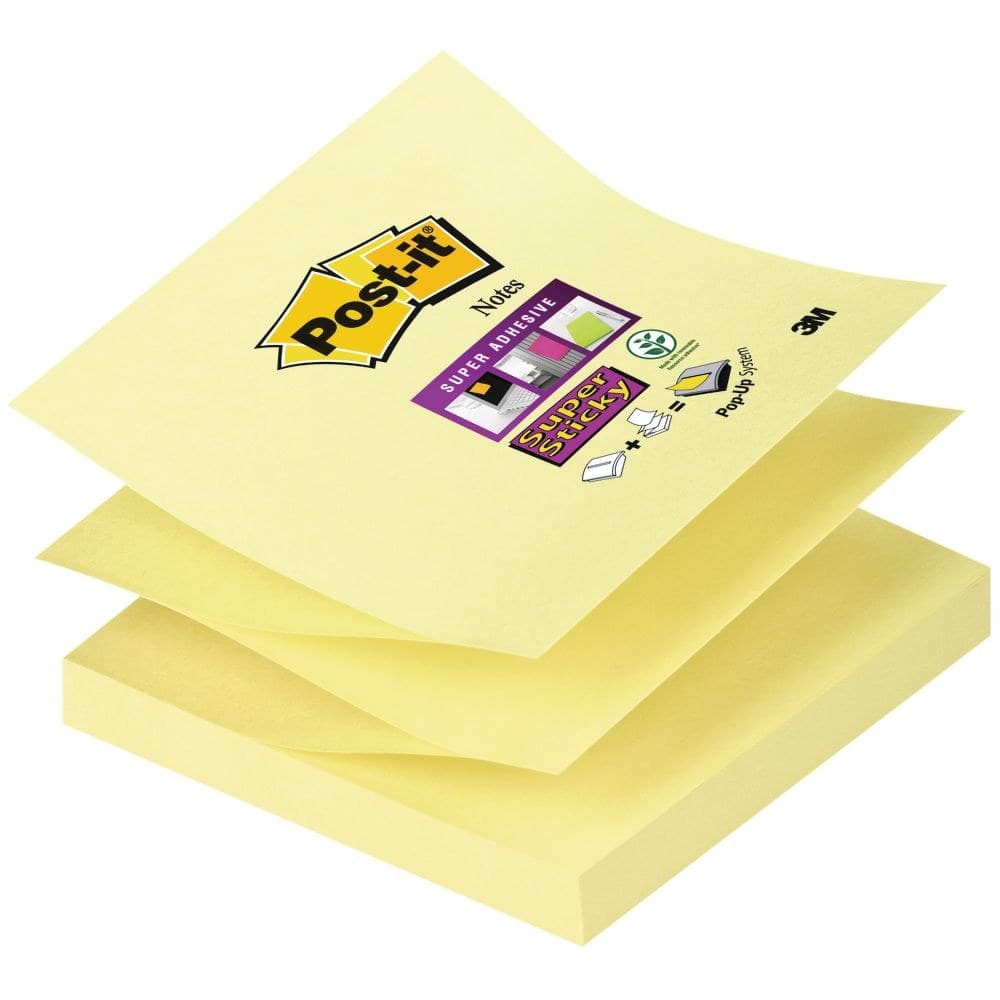 3M Post-it Super Sticky Z-Notes 76 x 76 mm Square Yellow 90 Sheets Self-adhesive, Pack of 12 - Image 1