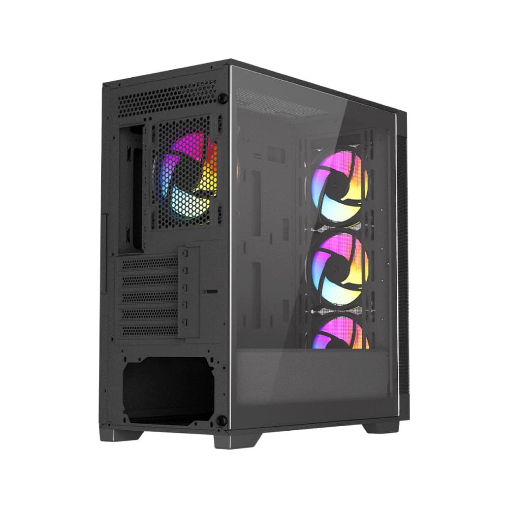 Vida Zephyr V2 Micro-ATX ARGB Tempered Glass Gaming PC Case with 4 x 120mm ARGB Fans - Black - Image 5