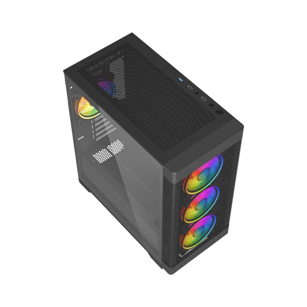 Vida Zephyr V2 Micro-ATX ARGB Tempered Glass Gaming PC Case with 4 x 120mm ARGB Fans - Black - Image 6