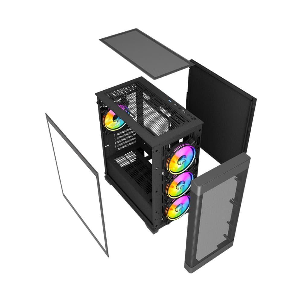 Vida Zephyr V2 Micro-ATX ARGB Tempered Glass Gaming PC Case with 4 x 120mm ARGB Fans - Black - Image 7