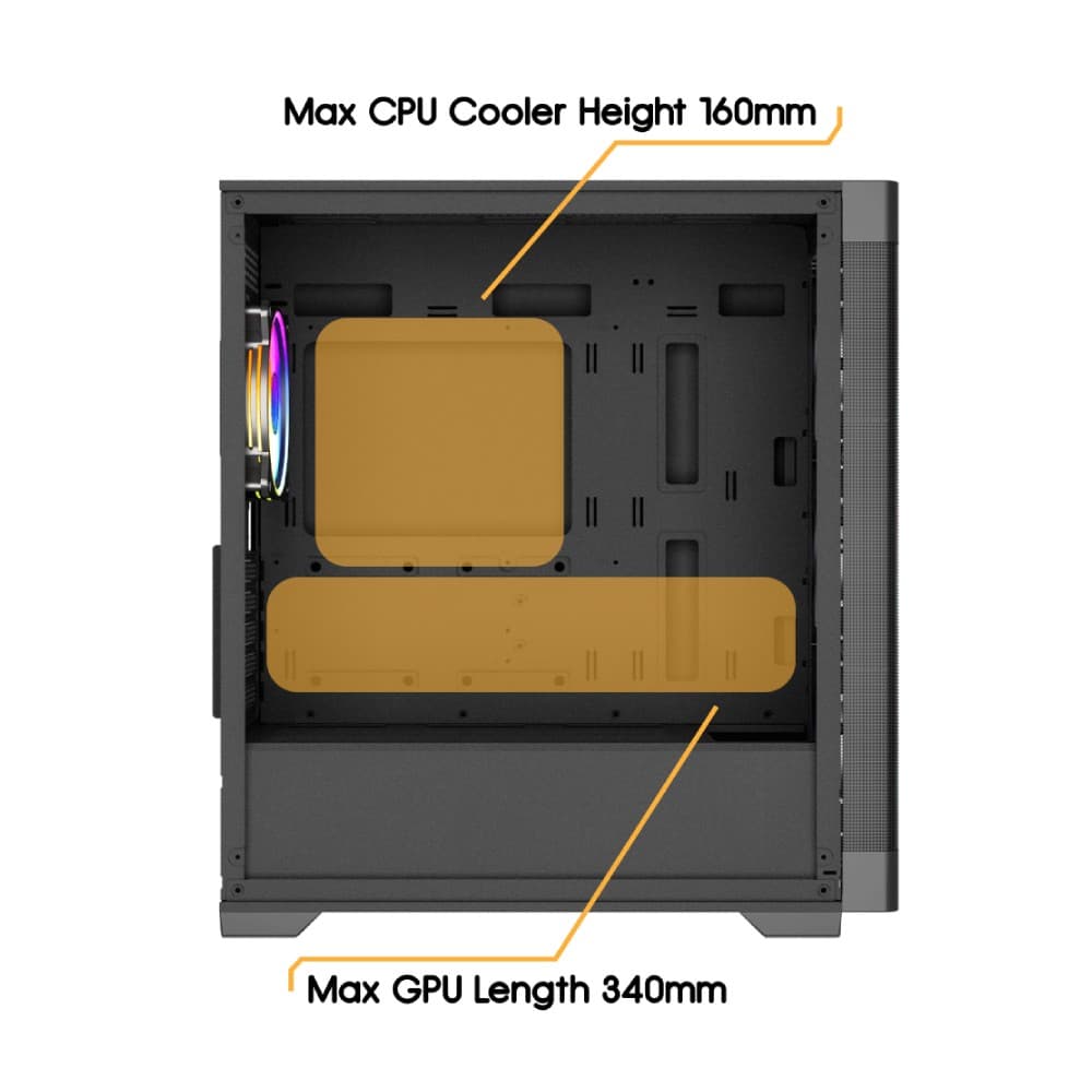 Vida Zephyr V2 Micro-ATX ARGB Tempered Glass Gaming PC Case with 4 x 120mm ARGB Fans - Black - Image 8
