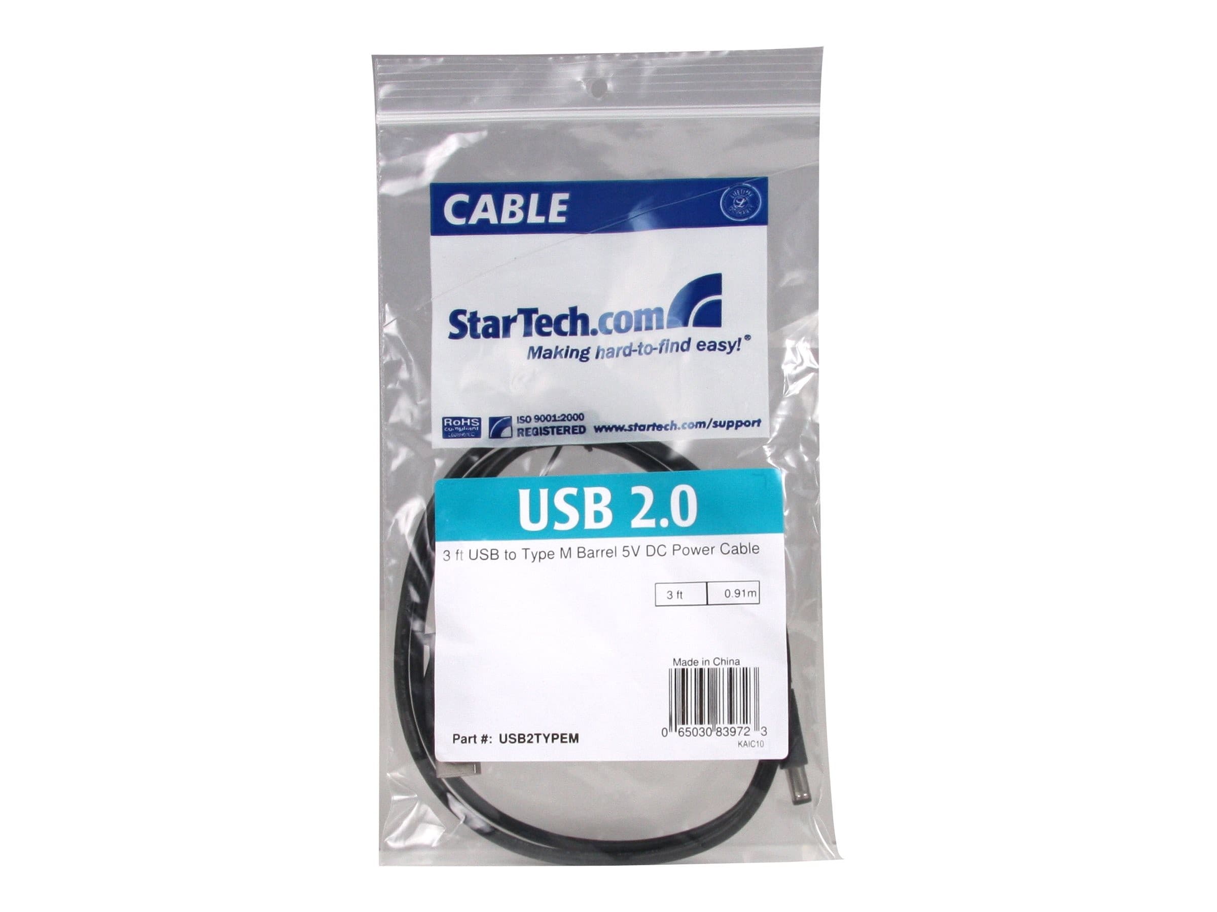StarTech USB Type-M to DC 5V Power Cable Black