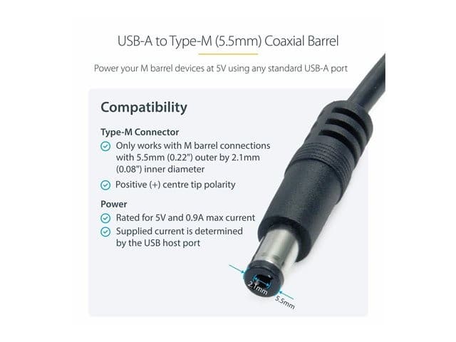 StarTech USB Type-M to DC 5V Power Cable Black - Image 3