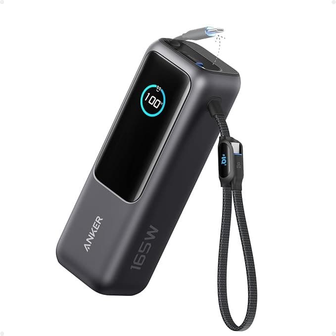 Anker 25000mAh 165W Power Bank with Built-In Retractable USB-C Cables - Black