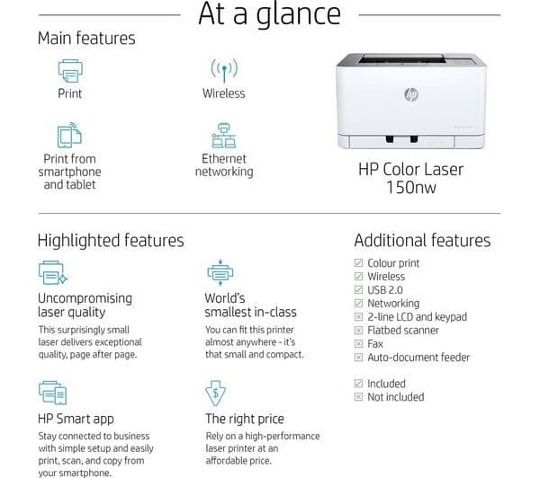 HP Colour Laser 150nw AirPrint Wireless Laser Printer - Image 9