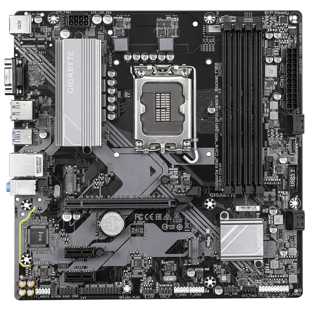 GIGABYTE B760M D3HP Intel B760 Micro-ATX LGA 1700 Motherboard - Supports Intel Core 14th/13th/12th Gen CPUs, 4+1+1 Phases VRM, up to 5600MHz DDR5, 2xPCIe 4.0 M.2, GbE LAN, USB 3.2 Gen 1 - Image 3