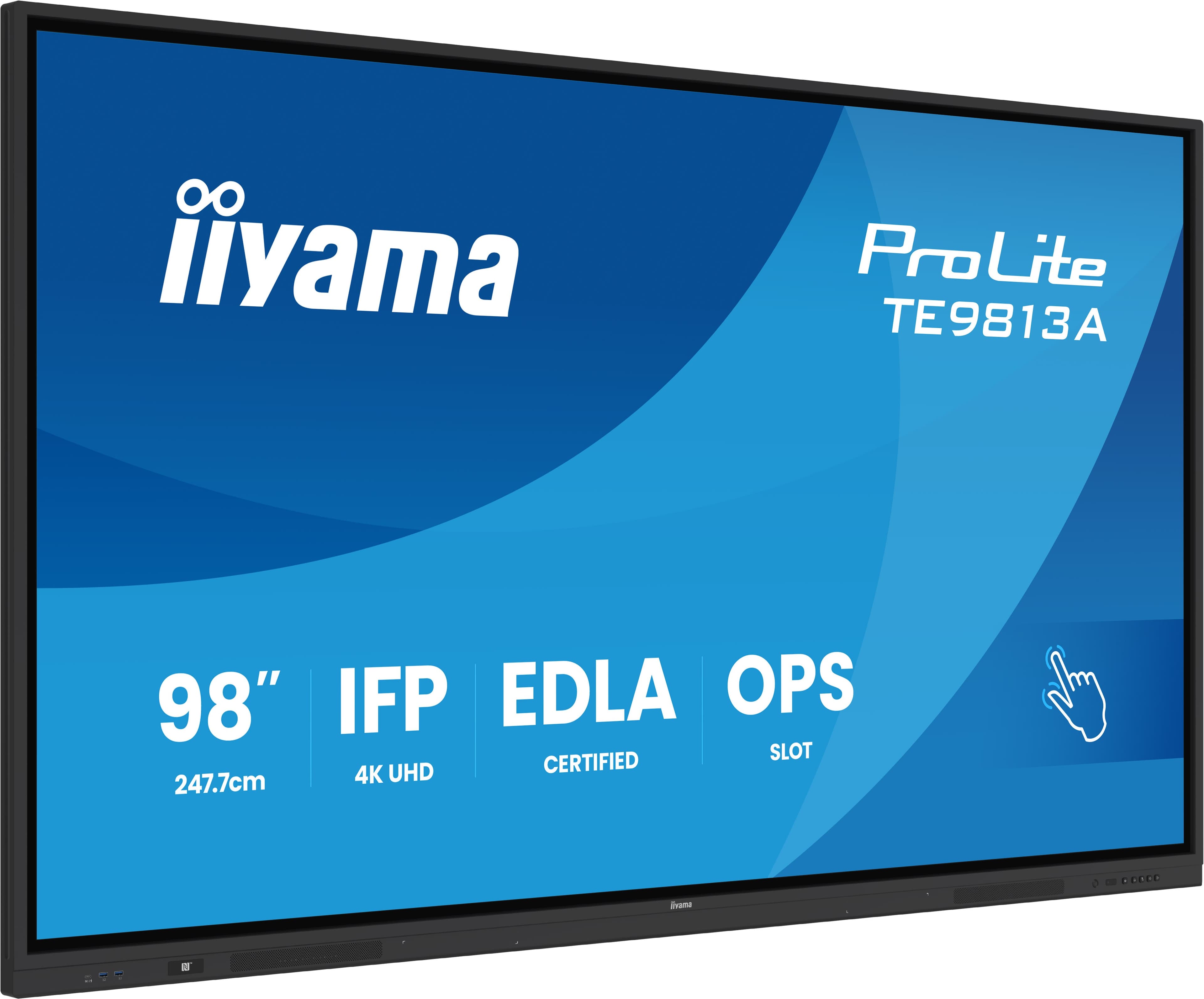 iiyama TE9813A-B2AG Signage Display Kiosk design 2.48 m (97.5") Wi-Fi 500 cd/m² 4K Ultra HD Black Touchscreen Built-in processor Android 24/7