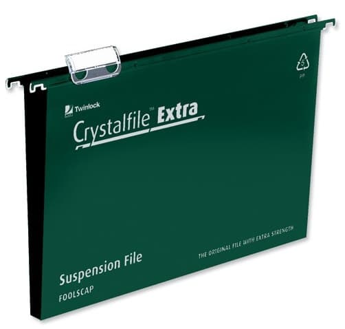 Rexel Crystalfile Extra Foolscap Suspension File 50mm Green (25) - Image 1