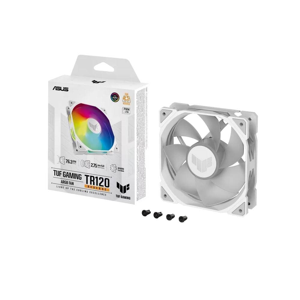 ASUS TUF Gaming TR120 ARGB Reverse 120mm PWM Case Fan White - 1-Pack - Image 1