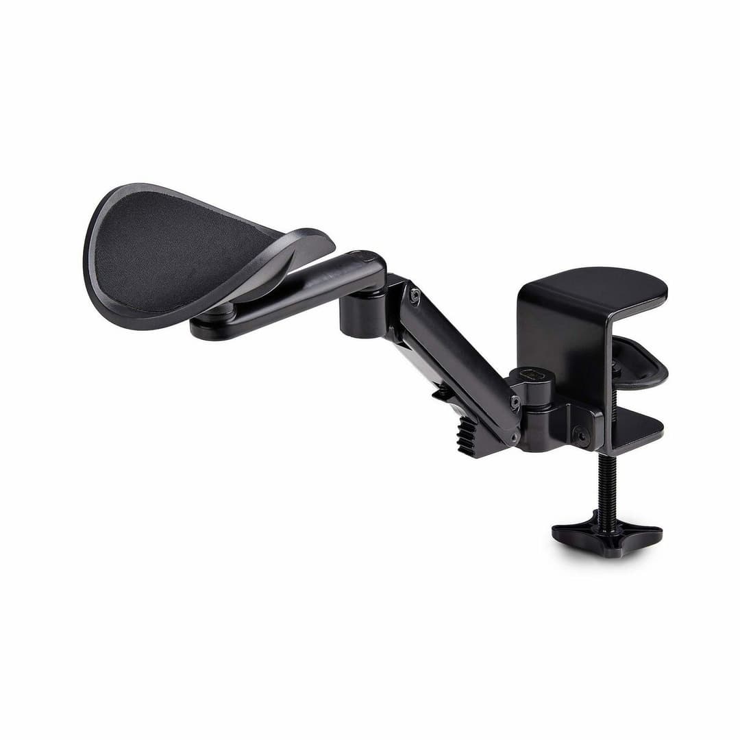 StarTech.com Adjustable Arm Rest for Office Desk, Ergonomic Arm/Elbow Support, 360-Degree Rotation, Clamp-On/No Drill Installation, Black - Image 1