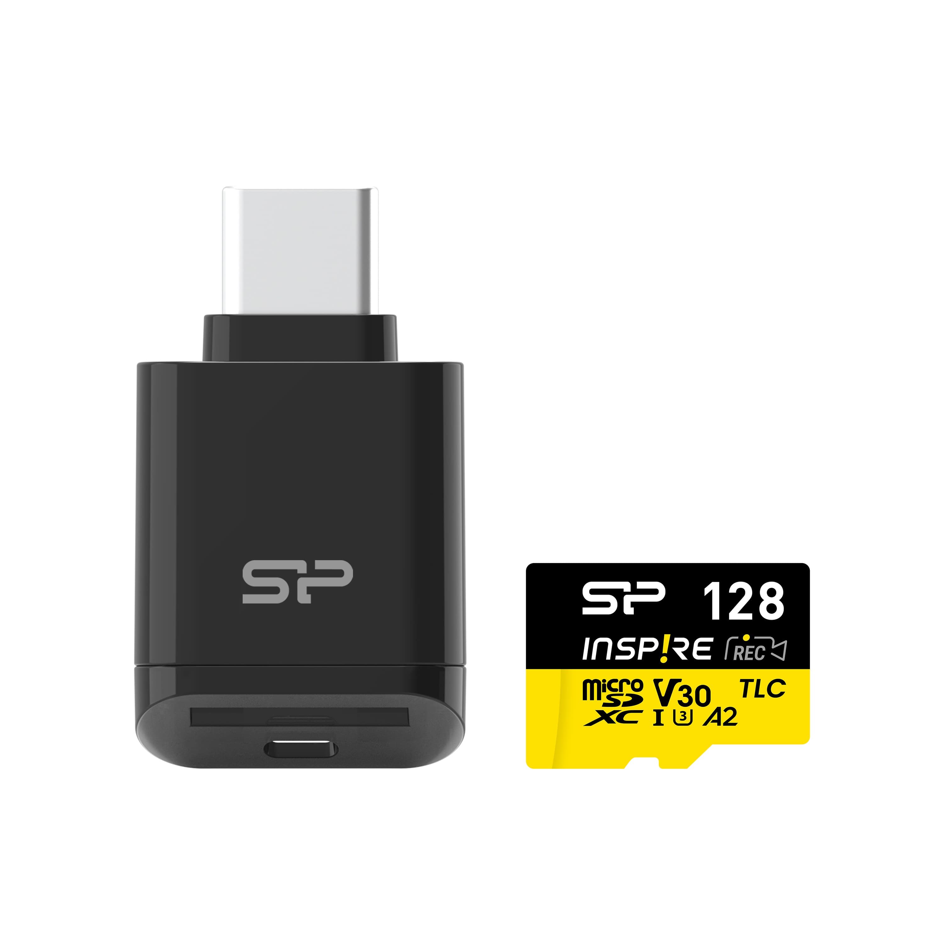 Silicon Power Inspire microSDXC UHS-I U3 V30 A2 4K Memory Card with USB Type-C Reader - 128GB