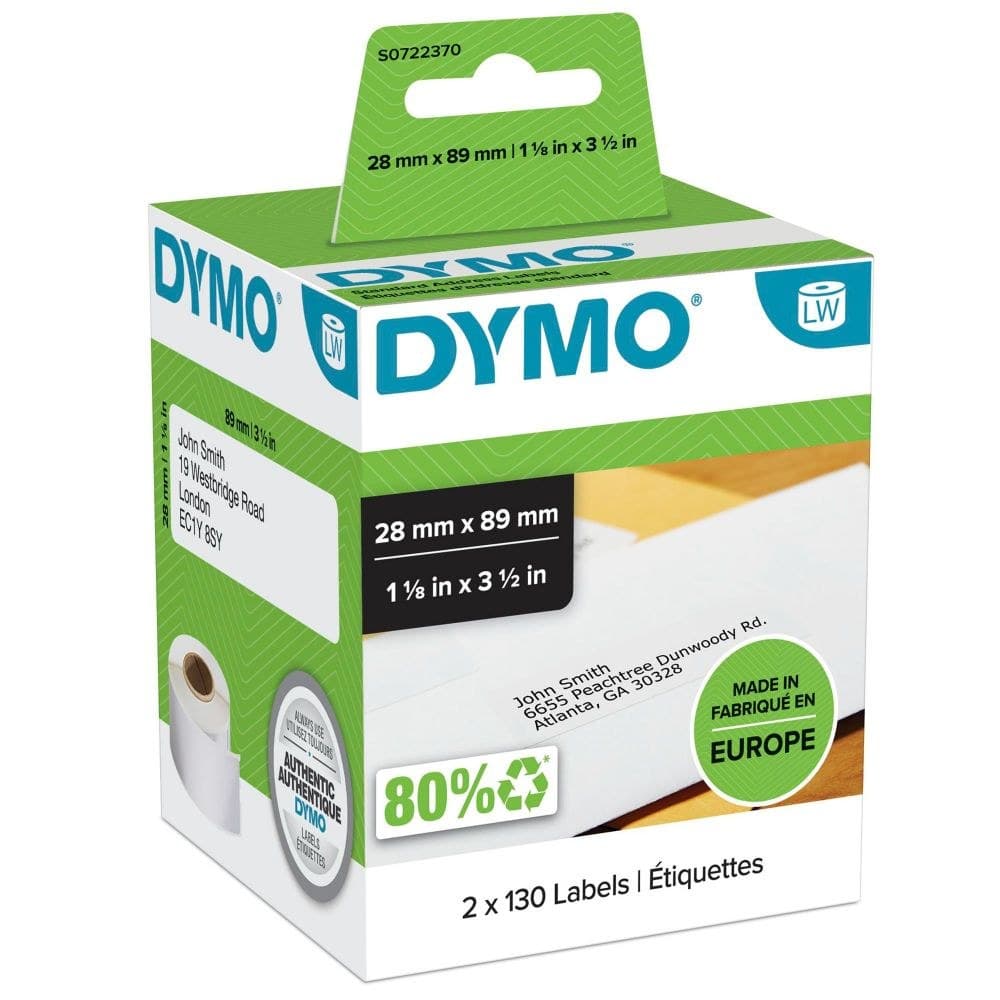 Dymo 99010 Standard Address Label Black On White Box of 2 rolls - Image 1