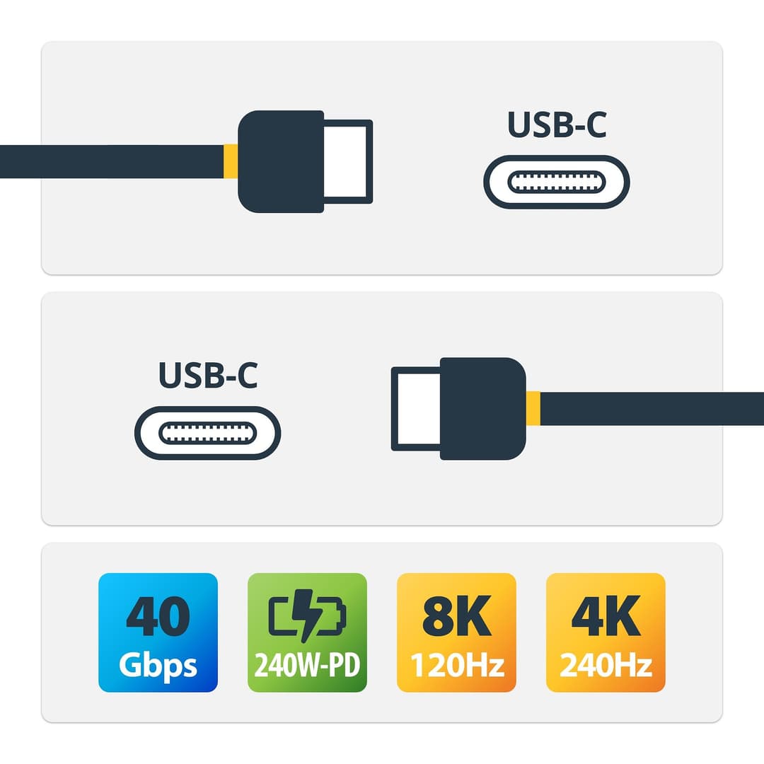 StarTech.com 50cm (1.6ft) USB4 Cable, USB-IF Certified USB-C Cable, 40Gbps, 240W Power Delivery PD 3.1 EPR, 8K 60Hz, USB Type-C Data Transfer Cable/Cord, Compatible w/Thunderbolt/USB 3.2 Ports - Image 2