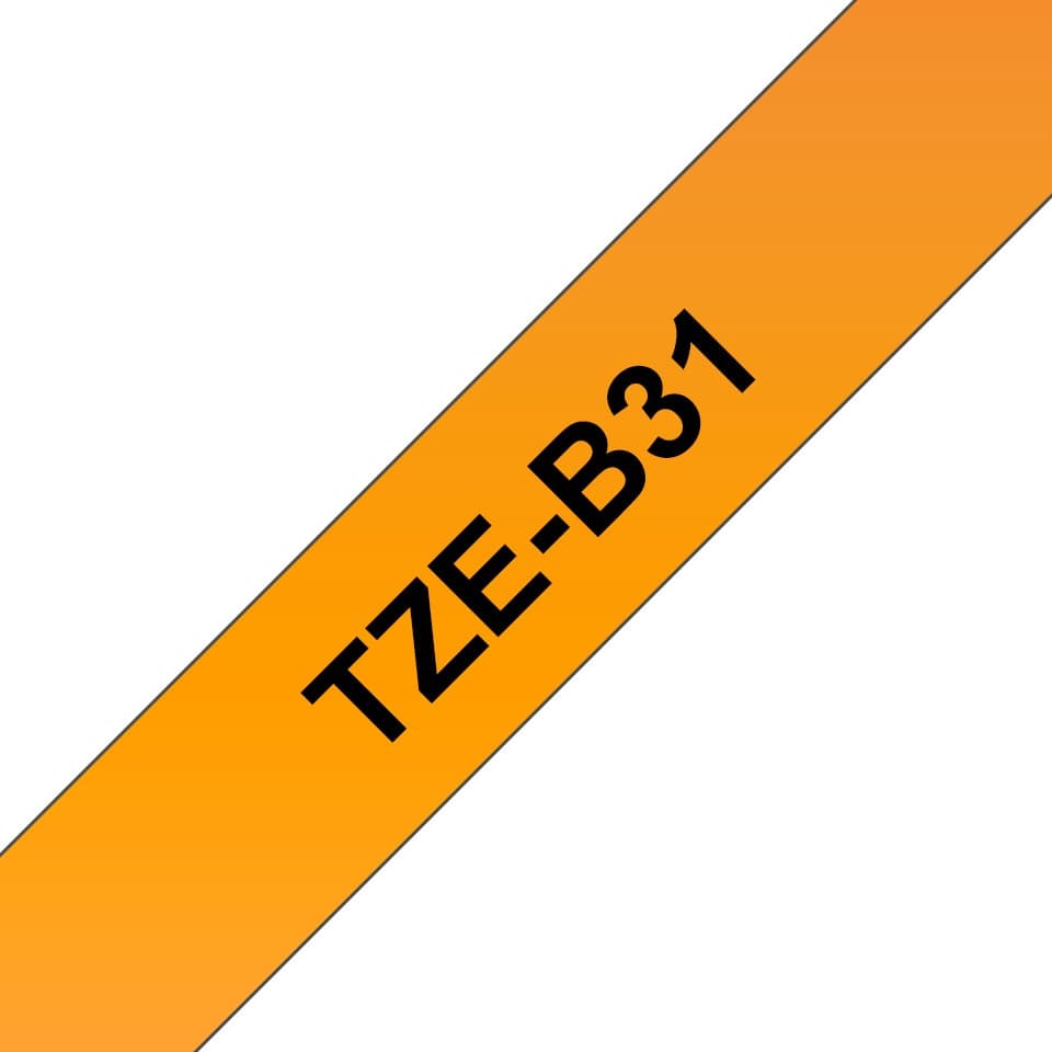 Brother TZe-B31 P-touch Laminated Labelling Tape 12mm x 5m - Black on Fluorescent Orange - Image 1