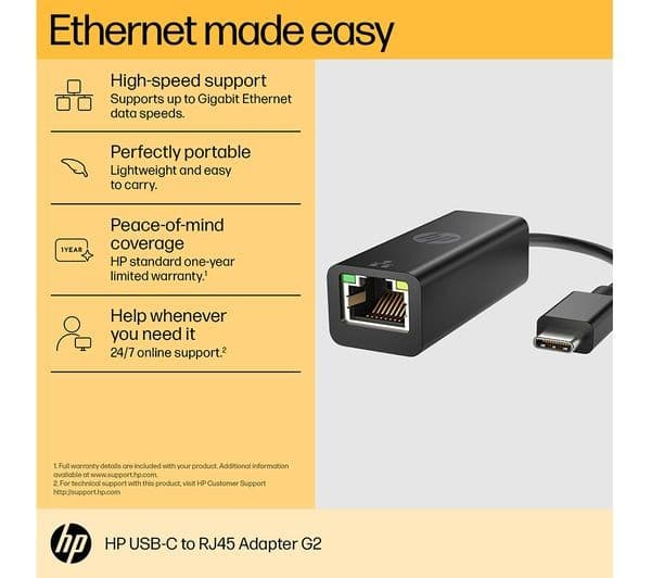 HP USB Type-C to RJ45 Gigabit Ethernet Adapter G2 Black (4Z534AA) - Image 3
