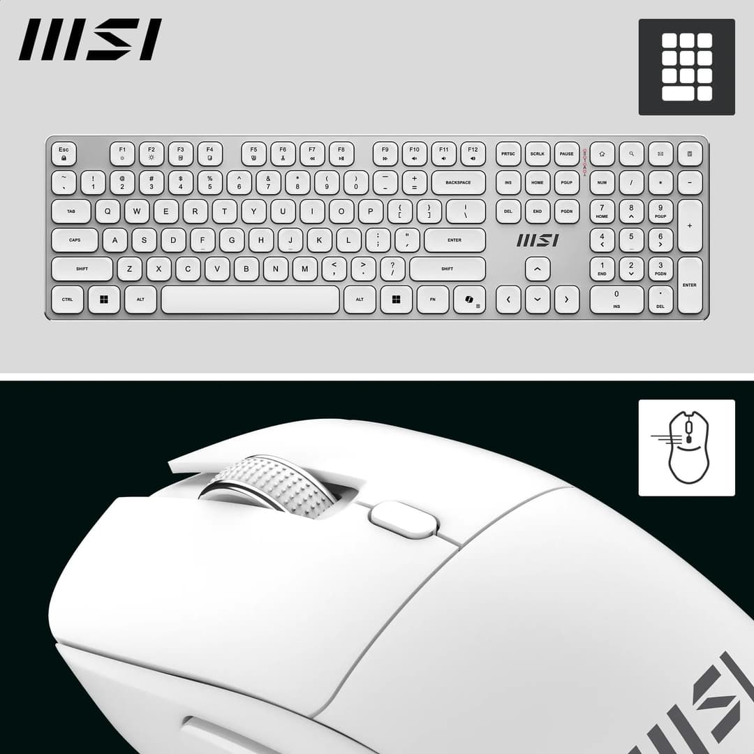 MSI FORGE K210 Wireless Keyboard & Mouse Combo, UK Layout - White - Image 4